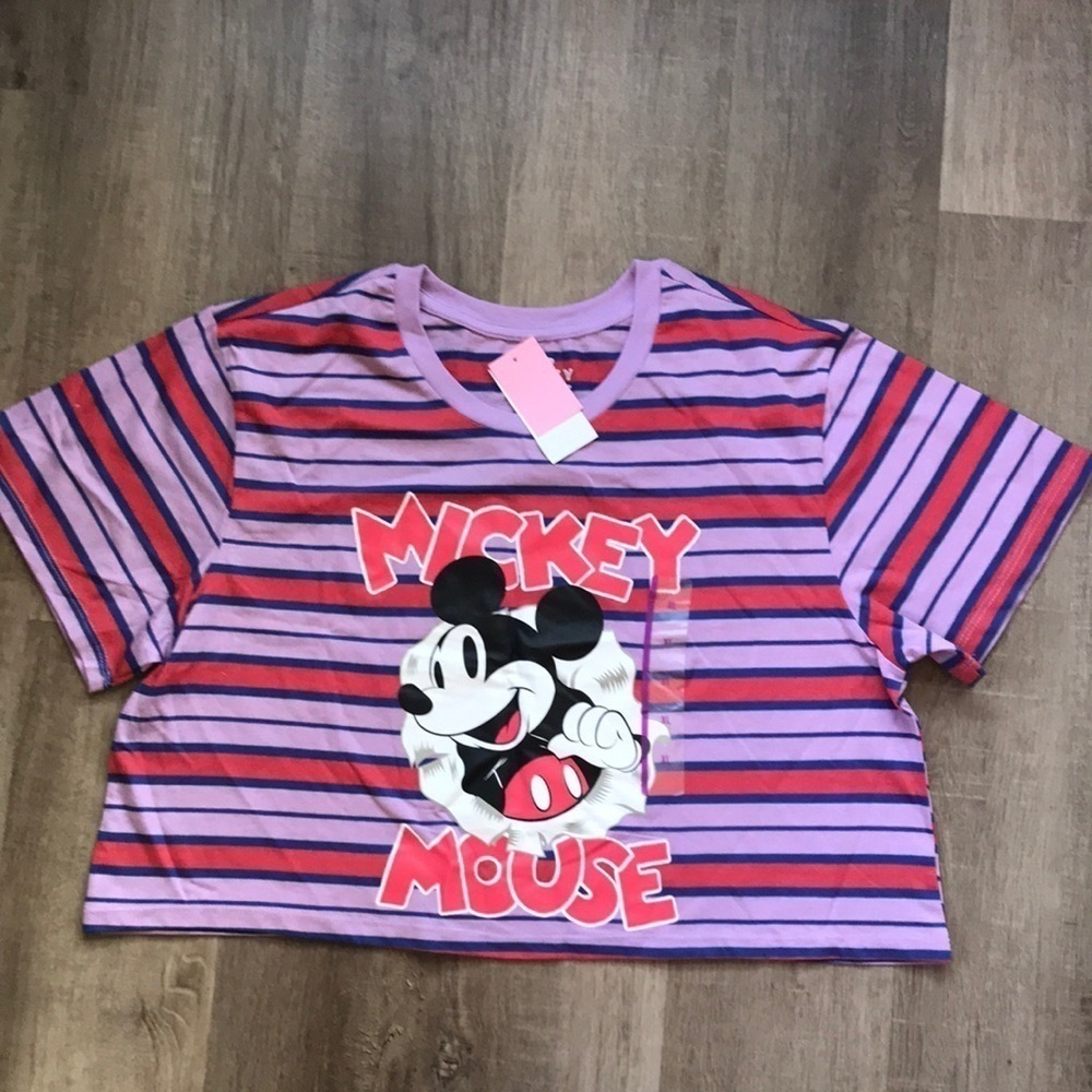 NWT Women’s XL cropped baby tee Mickey Mouse purple